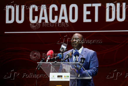 Ivorian Agriculture Minister Kobenan Adjoumani speaks during the ninth edition of the National Cocoa and Chocolate Days in Abidjan