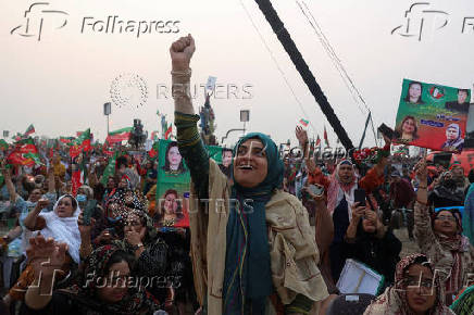 Supporters of jailed former Pakistani Prime Minister Imran Khan attend a rally in Swabi