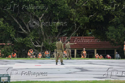 Soldiers prepare a helipad, ahead of the expected arrival of released Israeli hostages, who have been held in Gaza since the deadly October 7, 2023 attack by Hamas, in Petah Tikva