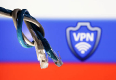 Illustration shows VPN sign and Russian flag