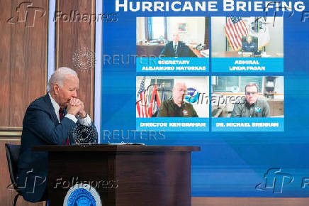 U.S. President Joe Biden receives a briefing on preparations for Hurrican Milton at the White House