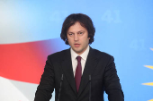 Georgia's Prime Minister Kobakhidze attends a press conference in Tbilisi