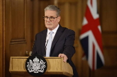 British Prime Minister Starmer holds press conference on migration in London