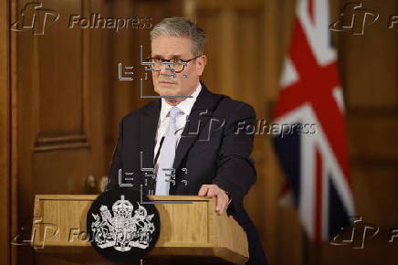 British Prime Minister Starmer holds press conference on migration in London