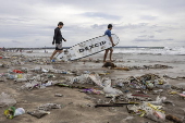 Waste accumulation along Bali's Kuta beach