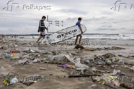 Waste accumulation along Bali's Kuta beach