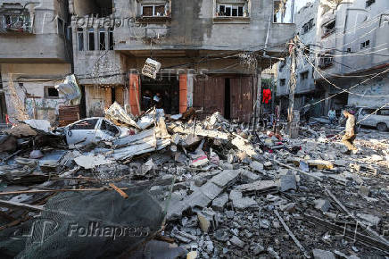 Aftermath of Israeli strike on a house in Nuseirat in the central Gaza Strip