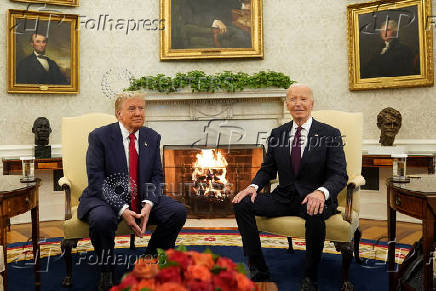 U.S. President Joe Biden meets with President-elect Donald Trump in the Oval Office at the White House in Washington