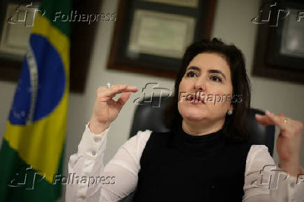 A senadora Simone Tebet (MDB-MS) durante entrevista  Folha