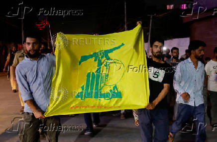 Kashmiri Shia Muslims protest against Israel following the killing of Hezbollah leader Nasrallah in an Israeli airstrike in Beirut, in Srinagar