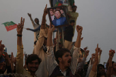 Supporters of jailed former Pakistani Prime Minister Imran Khan attend a rally in Swabi