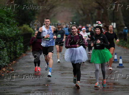 Santa run at Battersea Park in London