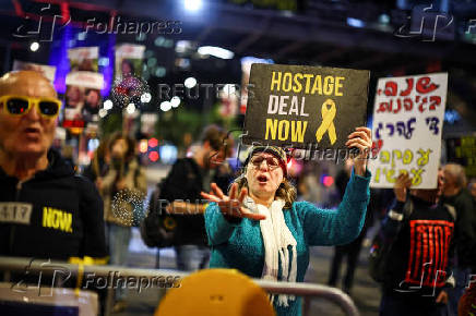 Israelis protest demanding the release of hostages who were kidnapped during the deadly October 7, 2023 attack, in Tel Aviv