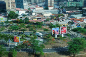 A sign welcoming U.S. President Biden is seen in Luanda