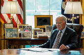 U.S. President Joe Biden attends a briefing on the federal response to the wildfires across Los Angeles