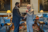 King Charles III during an audience with President of Guyana Mohamed Irfaan Ali at Dumfries House in Cumnock