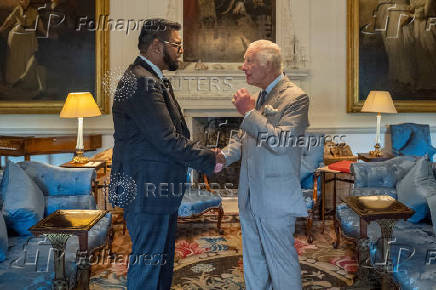 King Charles III during an audience with President of Guyana Mohamed Irfaan Ali at Dumfries House in Cumnock