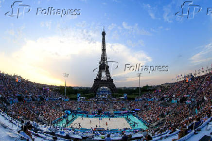 Fase preliminar de vlei de praia feminino, nas Olimpadas de Paris 2024