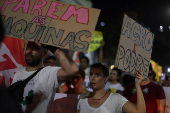 Activists attend the global Fridays for Future climate demonstration in Rio de Janeiro