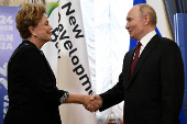 Russia's President Vladimir Putin meets with Dilma Rousseff, Chair of the New Development Bank, in Kazan