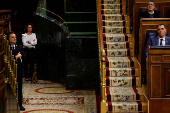 Spanish PM Sanchez attends a vote on a fiscal package extending a windfall tax on banks at Parliament in Madrid