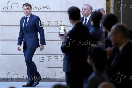 French President Macron receives French ambassadors at Elysee