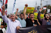 People demonstrate in support of Palestinians in Gaza, in Istanbul