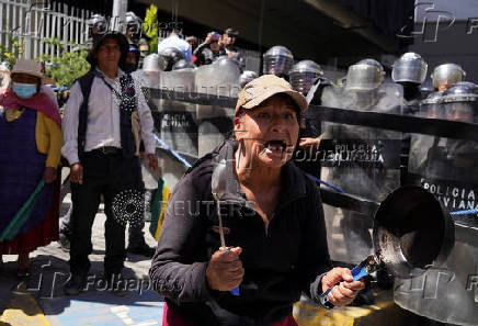 People protest against food shortages and rising prices in the food basket, in La Paz