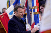 FILE PHOTO: President Macron pays homage to the local Resistance during WWII as part of the 80th anniversary of the liberation of Nazi occupied France
