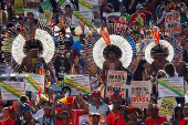 Indigenous people take part in the Terra Livre (Free Land) protest in Brasilia
