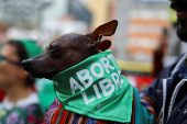 Demonstrators take part in a rally to mark International Safe Abortion Day, in Bogota