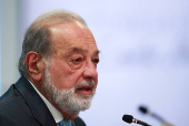 Mexican billionaire Carlos Slim hosts a press conference, in Mexico City