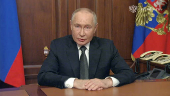 Russian President Vladimir Putin makes a televised address in Moscow