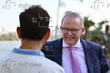 Australian PM Albanese receives Australian and Indian men's cricket teams at Kirribilli House in Sydney