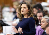 FILE PHOTO: Canada's Deputy Prime Minister and Minister of Finance Chrystia Freeland presents the federal government budget for fiscal year 2024-25, in the House of Commons on Parliament Hill in Ottawa