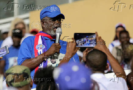 FILE PHOTO: Former Liberian warlord Prince Johnson delivers a speech during a presidential campaign rally in Monrovia