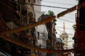 A view of a minaret of a Mosque in Zakir Nagar, a Muslim neighbourhood, in New Delhi