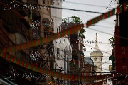 A view of a minaret of a Mosque in Zakir Nagar, a Muslim neighbourhood, in New Delhi