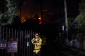 Firefighters battle the Hollywood Hills Fire in Los Angeles, California