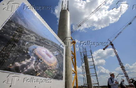 A view of a construction site of the new soccer stadium in the city of Rostov-on-Don, Russia