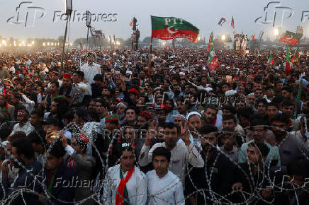 Supporters of jailed former Pakistani Prime Minister Imran Khan attend a rally in Swabi