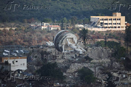 A view of destroyed buildings in southern Lebanon as seen from Israel's side of the border with Lebanon