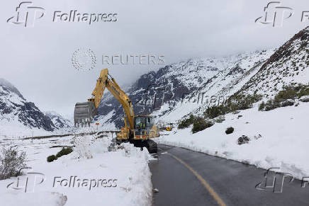 Aftermath of a heavy snowfall in the Andes Mountains in Santiago, Chile