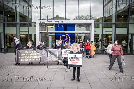 Animal rights activists protest against scientific experiences on animals in Paris
