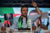 Presidential candidate Youcef Aouchiche from the FFS addresses his supporters during his campaign rally in Tizi Ouzou