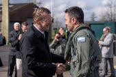 Argentina's Minister of Defence Luis Alfonso Petri arrives at Skrydstrup Airport where he meets with Denmark's Minister of Defence Troels Lund Poulsen, in Jutland