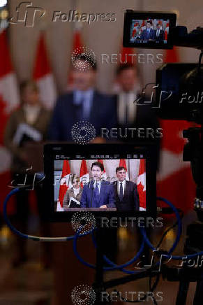 Canada's Prime Minister Justin Trudeau takes part in a press conference on Parliament Hill in Ottawa