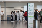 Colombians deported from the United States arrive at El Dorado International Airport in Bogota