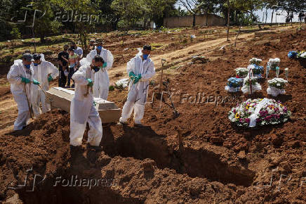 Enterro de vtima de Covid-19 em cemitrio em SP