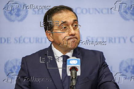Spanish Foreign Minister Jose Manuel Albares Bueno holds press conference at UN